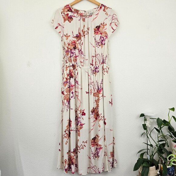 a new day Dresses & Skirts - A New Day Womens Floral Maxi Dress Sz L Short Sleeve Round Neck Modest Bloomcore